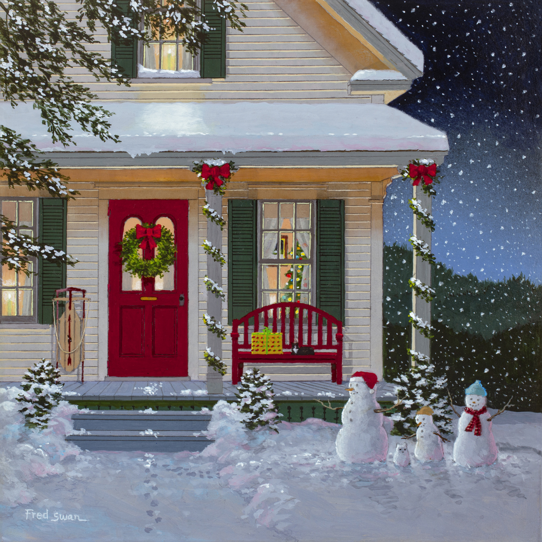 Christmas Welcome - American Realist Painting by Fred Swan